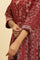 Red Jacquard Embroidered Cotton Silk A-Line Ethnic Dress