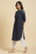 Blue Straight Kurta With Thread Embroidery