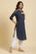 Blue Straight Kurta With Thread Embroidery