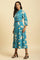 Blue Long Shirt Dress In Abstract Print