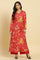 Red Floral Printed Flared Kurta