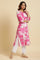 Pink & White Abstract Print Kurta