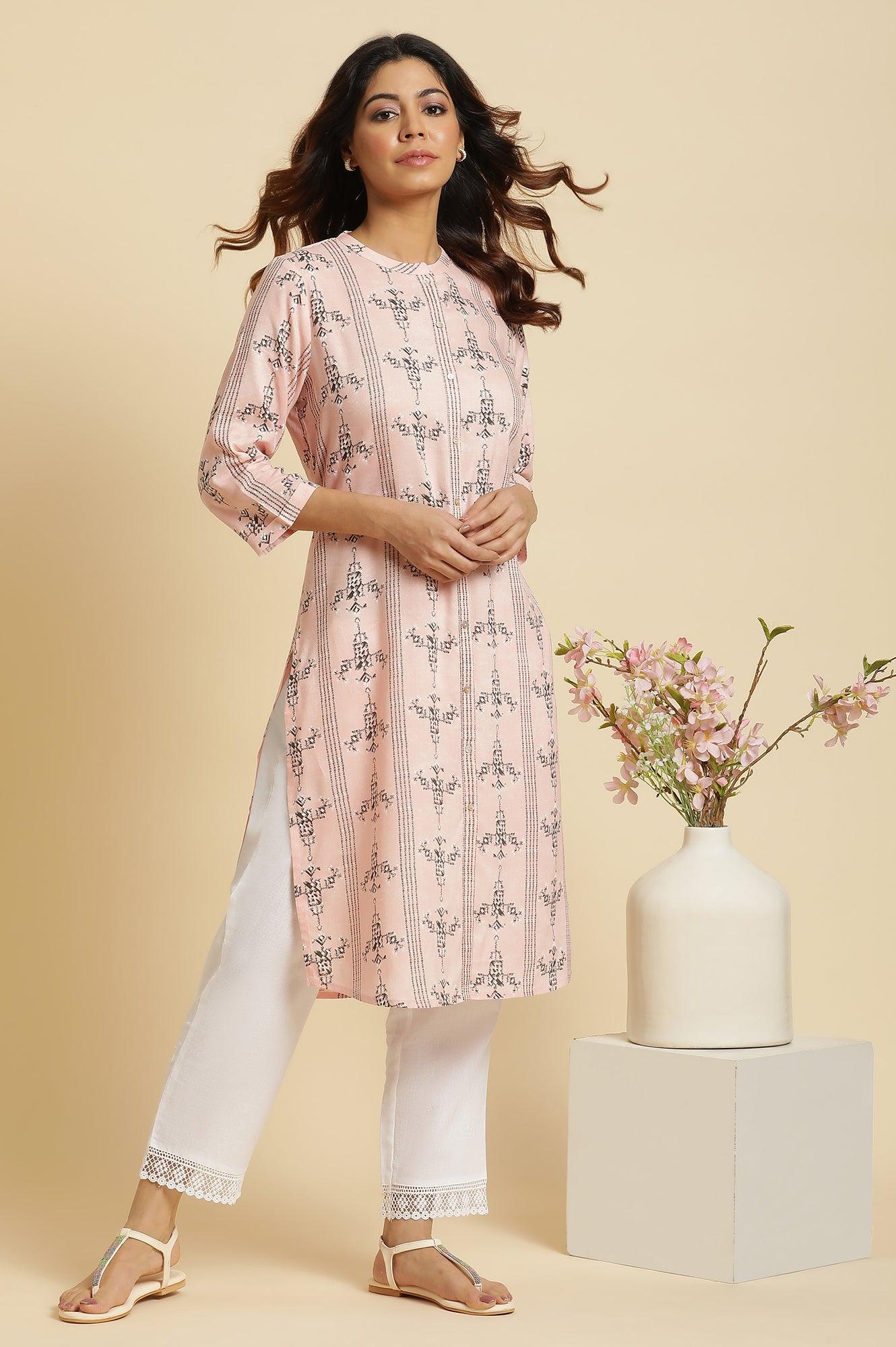 Pink Geometric Print Shirt Kurta