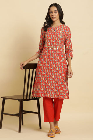 Orange Chunki Dori Embroidered Kurta