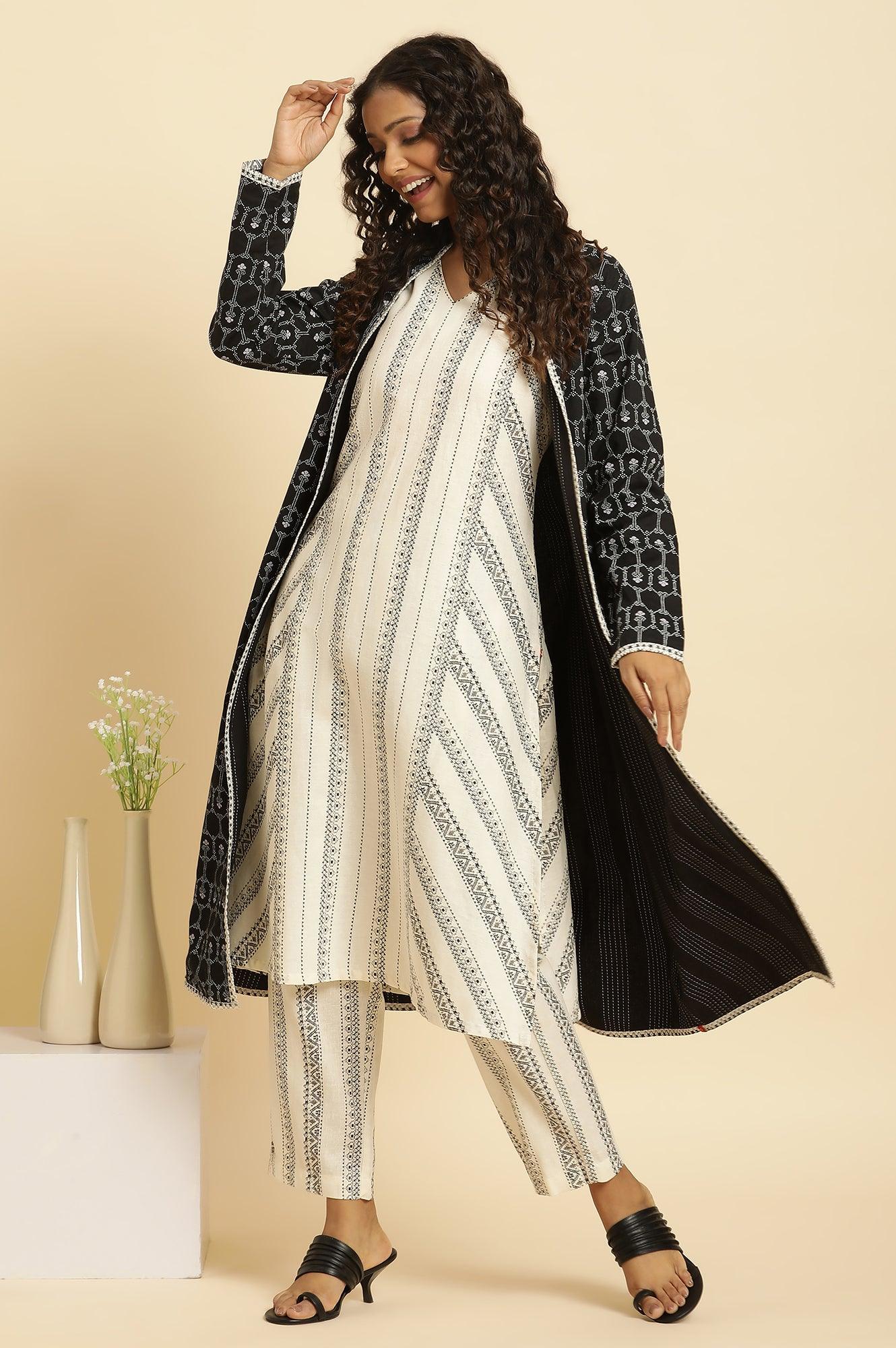 Black Reversible Front Open Jacket In White Print