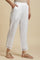 Ecru Straight Pants With Lace Hemline