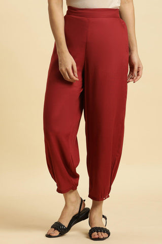 Maroon Side Gathered Pants With Sequin Detailing