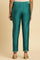 Teal Blue Slim Pant With Embroidered Hemline