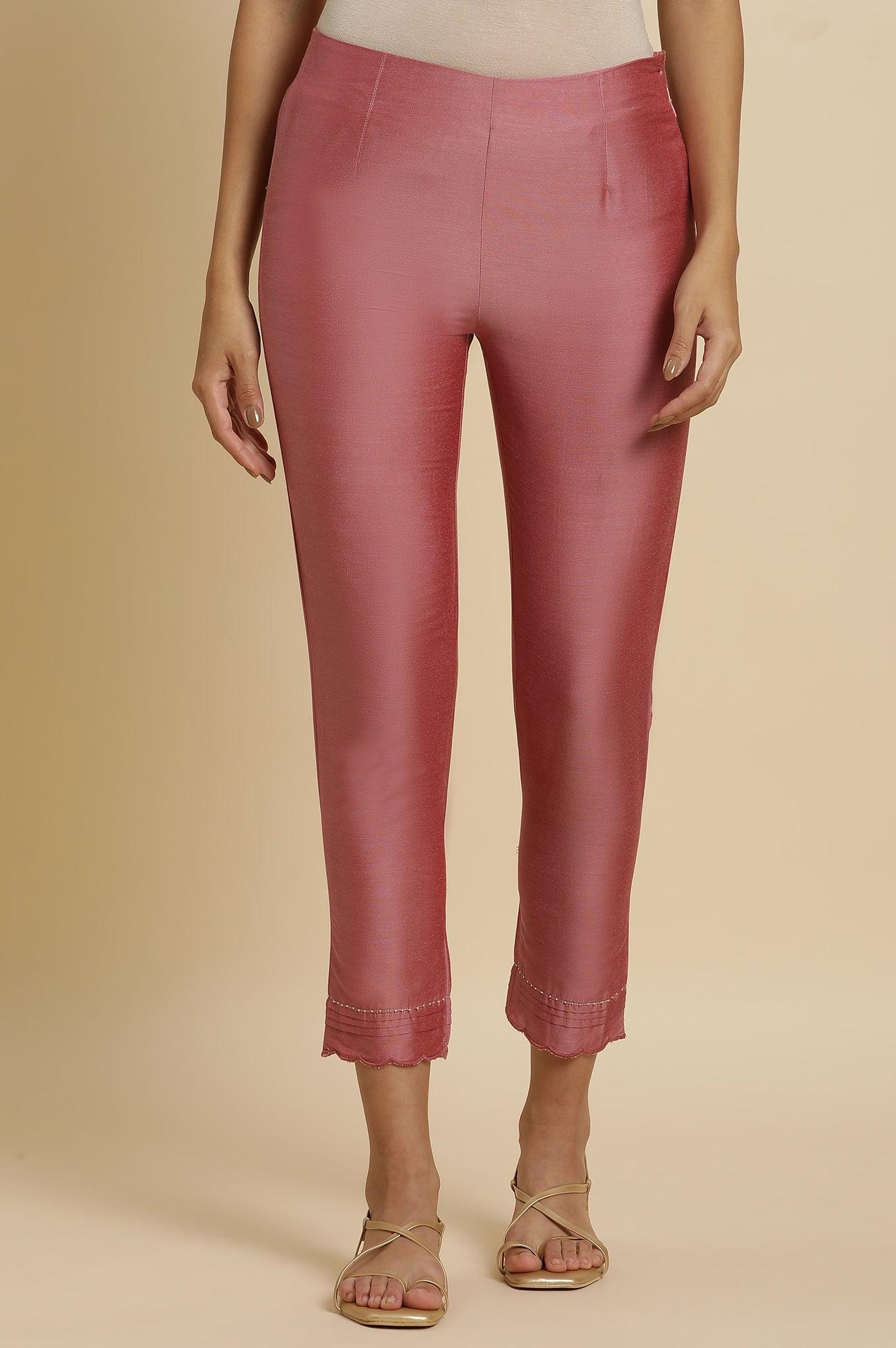 Pink Festive Solid Slim Pants