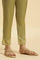 Green Solid Slim Pants With Organza Insert