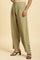 Green Taper Pleated Trouser With Buttom On Hemline