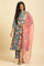 Teal Blue Printed Kurta, Bottom And Organza Dupatta Set