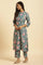 Teal Blue Printed Kurta, Bottom And Organza Dupatta Set