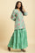 Mint Green Printed Short Kurta, Tiered Sharara And Dupatta