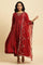 Dark Red Zari Embroidered Festive Kurta, Pant And Dupatta Set