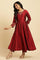 Dark Red Zari Embroidered Festive Kurta, Pant And Dupatta Set