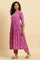 Purple Paisley Printed Gathered Kurta, Pants And Dupatta Set