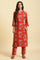 Red Floral Printed Straight Kurta And Straight Pants Co-Ord Set