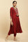 Red Panelled Embroidered Kurta, Slim Pants And Dupatta Set