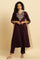 Purple Panelled Embroidered Kurta, Slim Pants And Dupatta Set