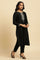 Black Zari Embroidered Straight Kurta, Pant And Dupatta Set