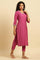 Pink Embellished Kurta, Pants And Jacquard Dupatta Set