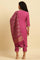 Pink Embellished Kurta, Pants And Jacquard Dupatta Set