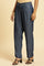 Blue Solid Straight Fit Denim Pants With Pleated Detail
