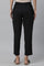 Black Solid Straight Fit Cotton Pants With Button Detail