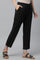 Black Solid Straight Fit Cotton Pants With Button Detail