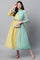 Blue And Yellow Floor Length Festive Dress With Belt
