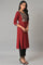 Red Stripe kurta With Embellished Yoke