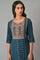 Teal Printed A-Line Mock Layer kurta