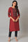 Maroon Round Neck kurta With Embroidered Yoke