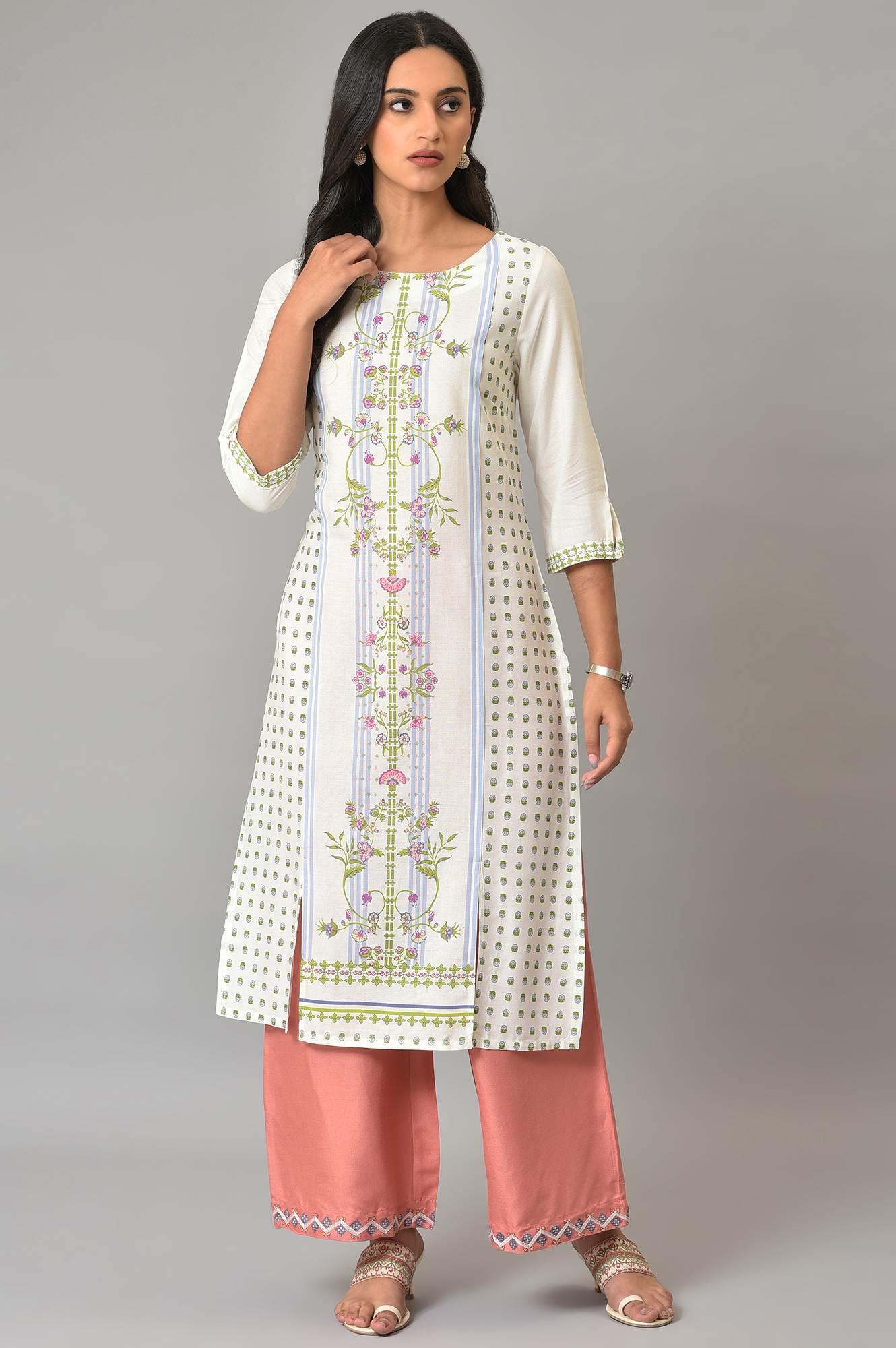 Ecru Placement Floral Printed Summer kurta