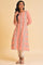 Peach Glitter Printed A-Line kurta