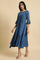 Blue Mock Layer Flared Dress