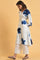 White And Blue Printed V-Neck kurta