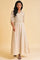 Ecru Embroidered Yarn Dyed Long Dress With Belt