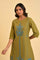 Green Cotton Printed Straight kurta