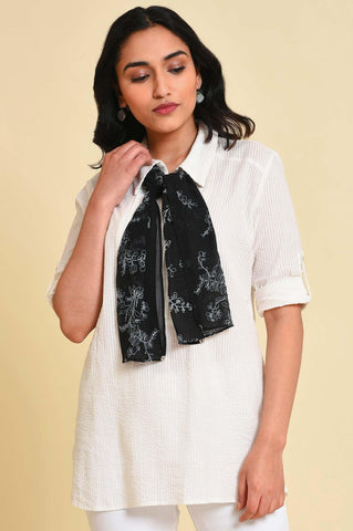 White Seer Sucket Top With Detachable Scarf