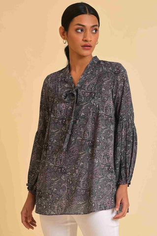 Black Paisley Printed A-Line Top