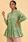 Green Lurex Stripes Embroidered Tiered Top