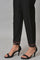 Black Slim Pants With Embroidery At Hemline