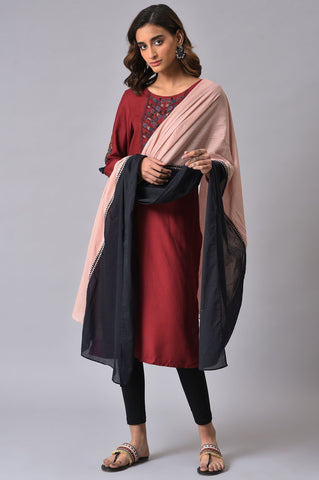 Pink & Black Colourblock Voile Dupatta