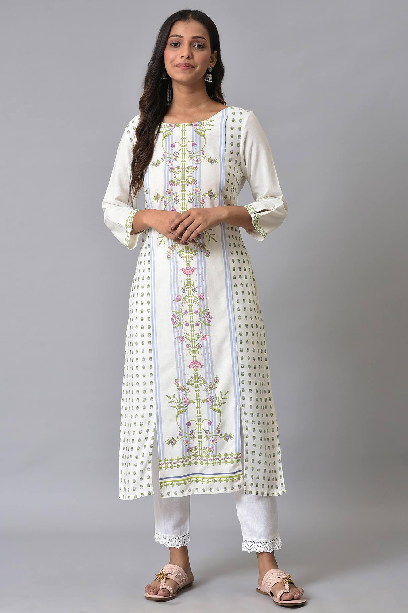 Ecru Placement Print kurta Set