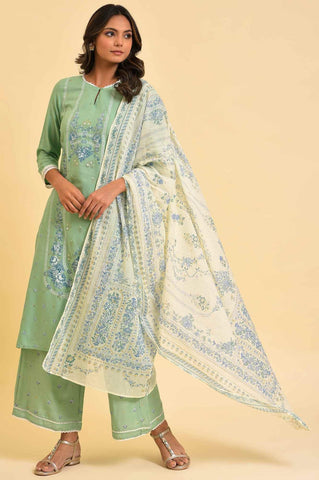 Light Green Printed kurta, Parallel Pants & Dupatta Set