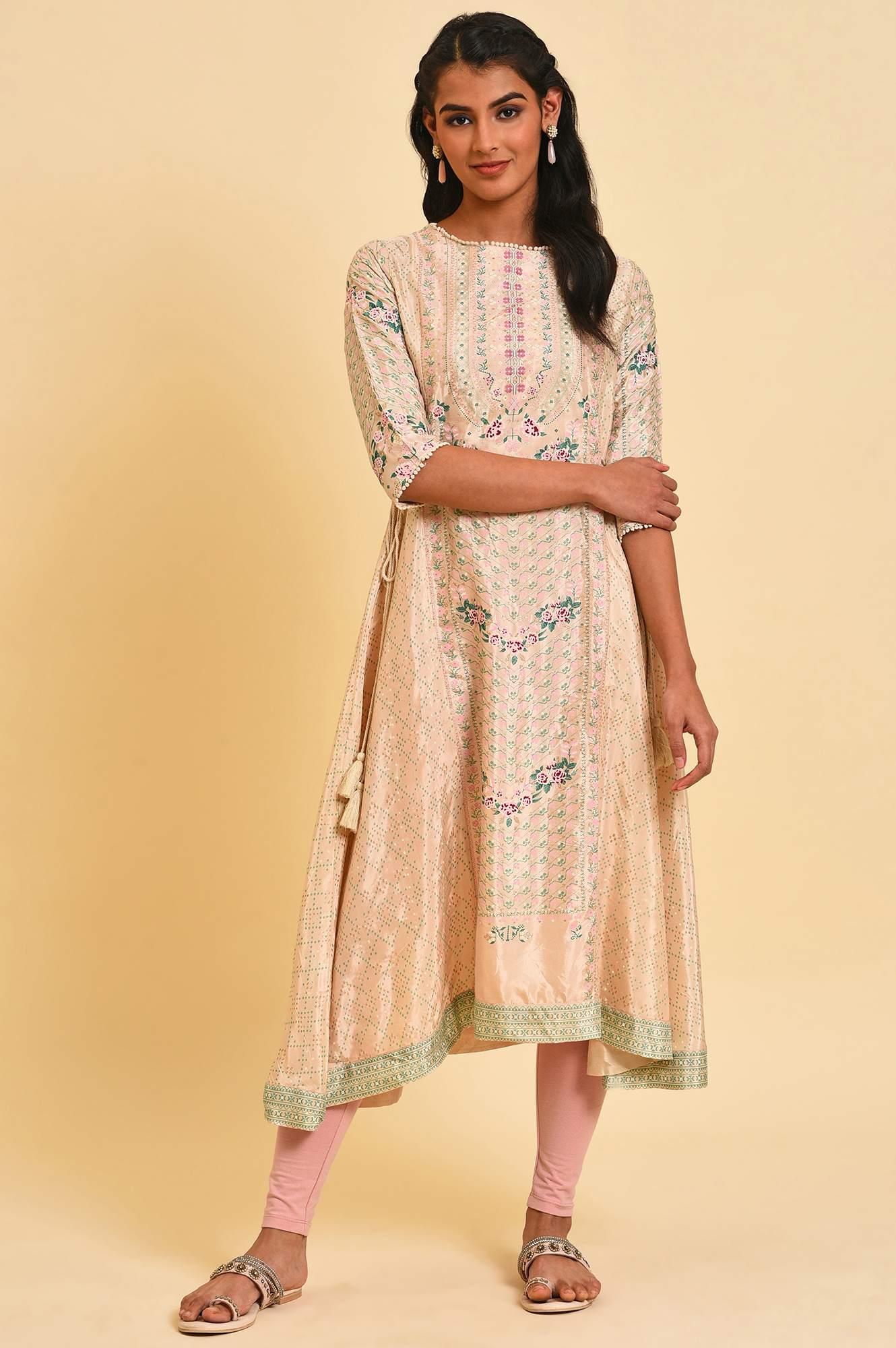 Beige Festive Asymmetric kurta Set