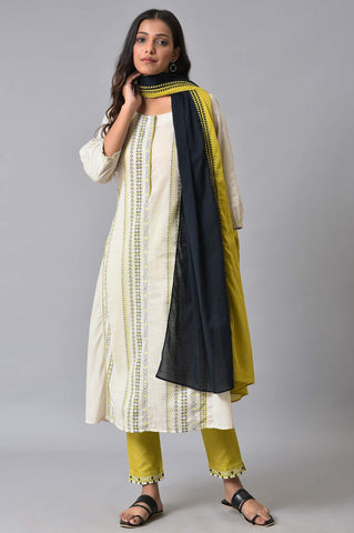 Ecru Prined kurta Set