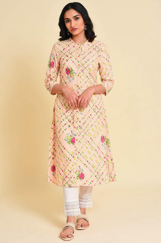 Light Orange Floral Print kurta Set